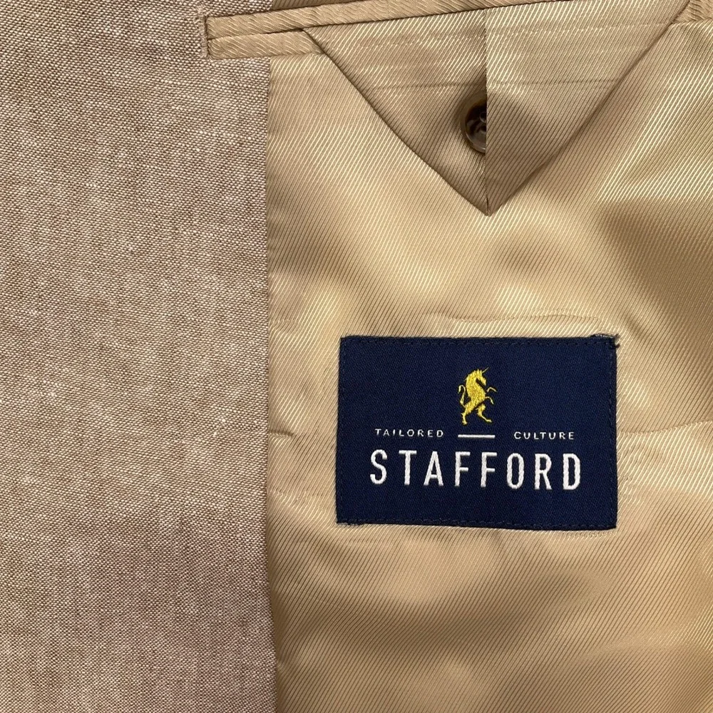 Stafford Signature Blazer Mens 50R Tan Linen Luxury Summer Classic Fit Jacket